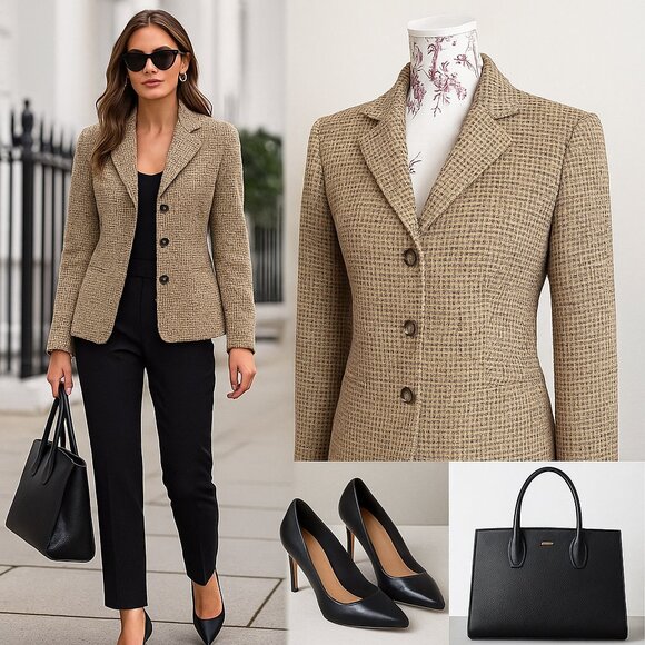 Ann Taylor Wool Blend Tweed Blazer | Size 14 | Classic Tailored Career Jacket - Picture 2 of 11